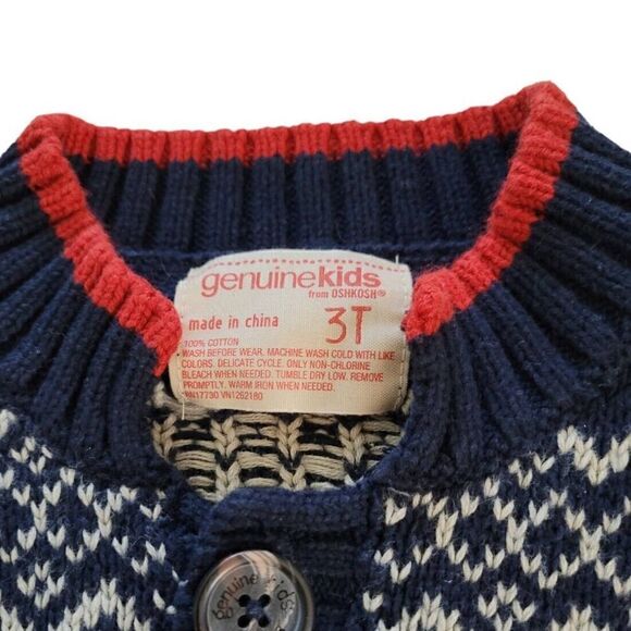 Oshkosh B'Gosh Genuine Kids Button Pullover Cableknit Sweater Blue Red SZ 3T - Picture 2 of 4